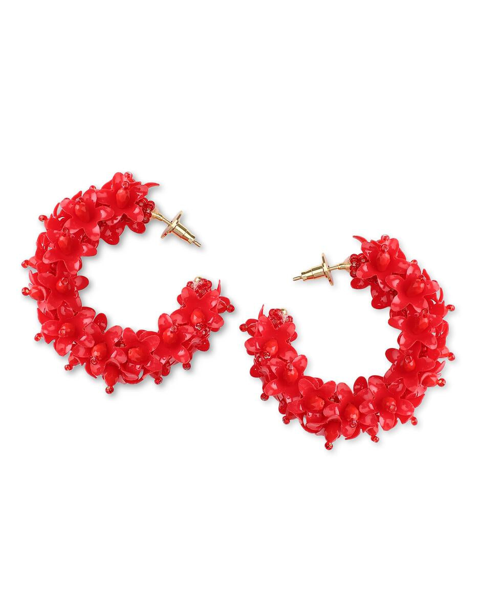 FLOWER HOOPS EARRINGS RED