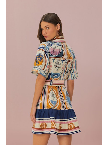 CERRADO STAMPS CREAM SHORT SLEEVE MINI DRESS