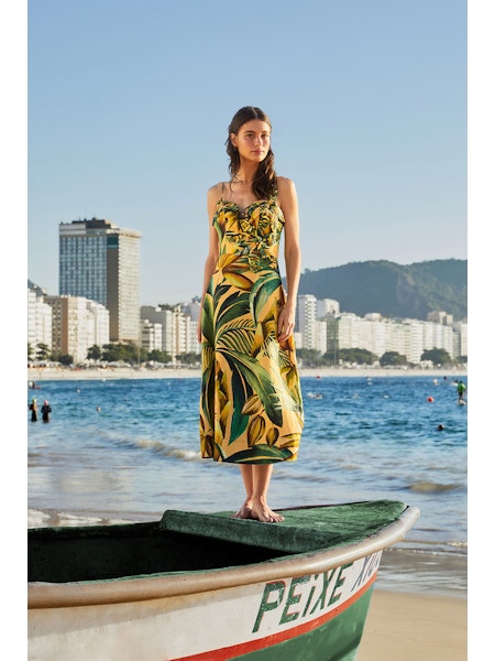 BANANART YELLOW FLOWERED BUST MIDI DRESS
