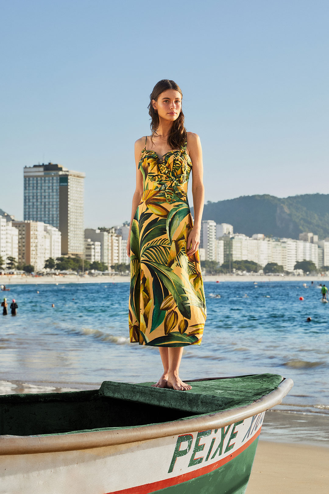 BANANART YELLOW FLOWERED BUST MIDI DRESS