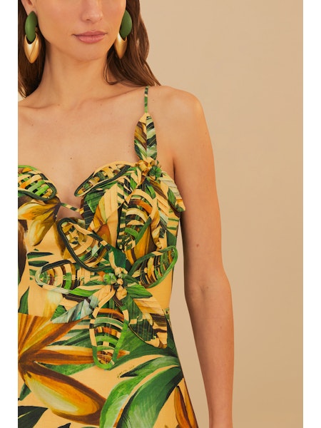 BANANART YELLOW FLOWERED BUST MIDI DRESS