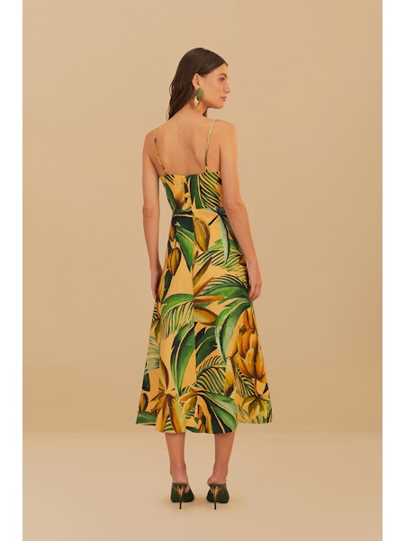 BANANART YELLOW FLOWERED BUST MIDI DRESS