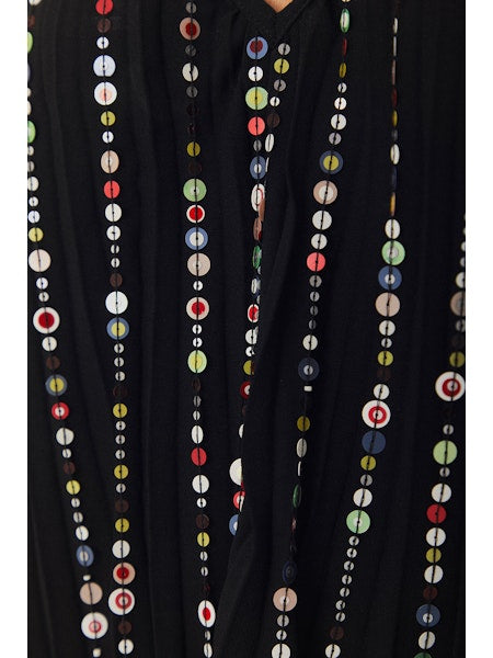 BLACK EMBROIDERED STONES PLEATED MIDI DRESS