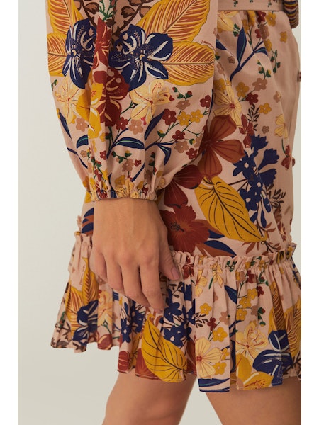 BEAUTY BOUQUET PINK PUFF SLEEVE MINI DRESS