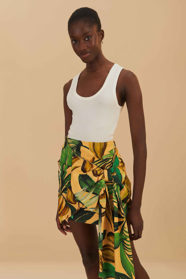 BANANART YELLOW TIE GATHERING MINI SKIRT
