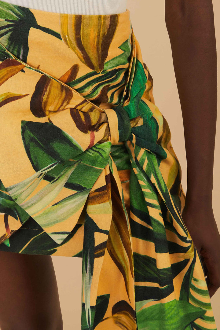 BANANART YELLOW TIE GATHERING MINI SKIRT
