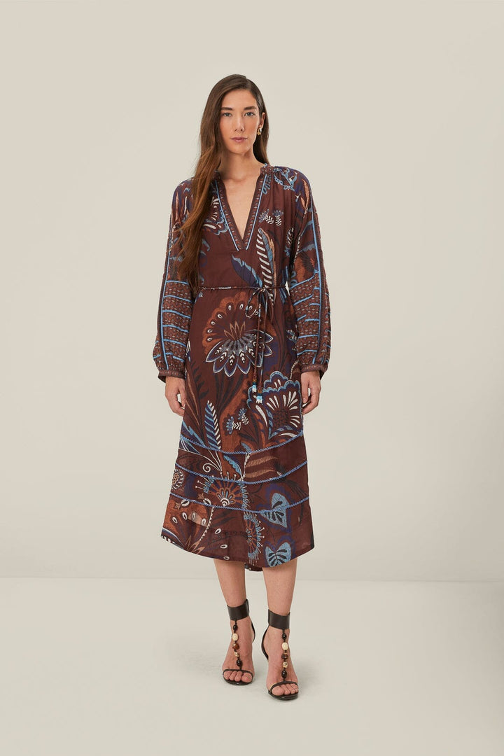 DELICATE GARDEN BROWN MIDI DRESS