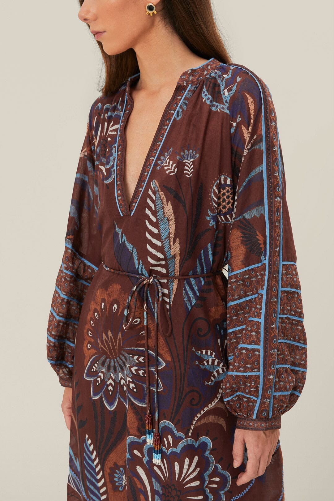 DELICATE GARDEN BROWN MIDI DRESS