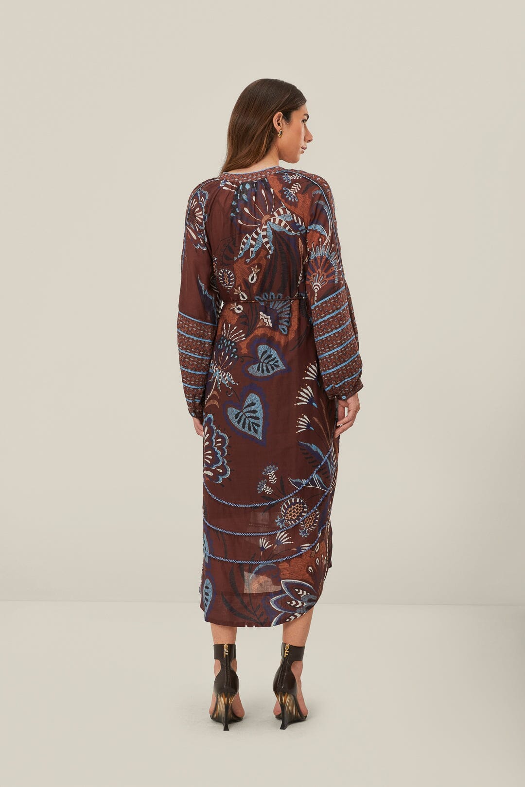 DELICATE GARDEN BROWN MIDI DRESS