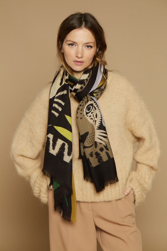 SCARF 100 FOLK BLACK