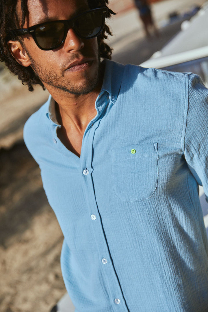 Shirt Classic Collar Aqua Gaze Cotton