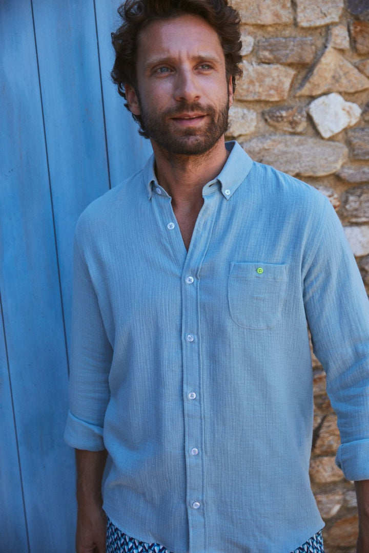 Shirt Classic Collar Aqua Gaze Cotton