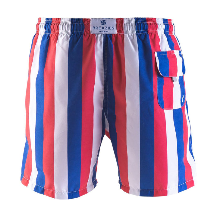 Men Stripes Swim Shorts Coral Royal Blue White