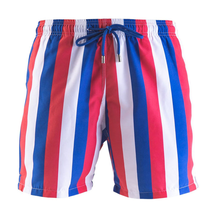 Men Stripes Swim Shorts Coral Royal Blue White