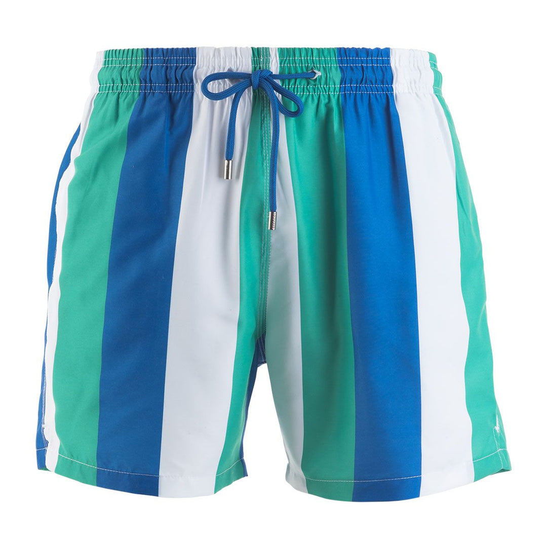 Men Swim Shorts Stripes Green White Royal Blue