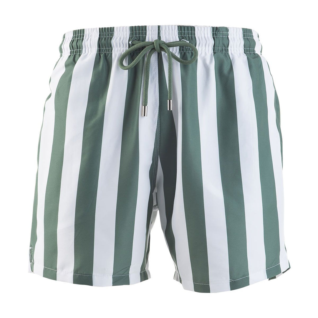 Men Swim Shorts Stripes Army Green & White