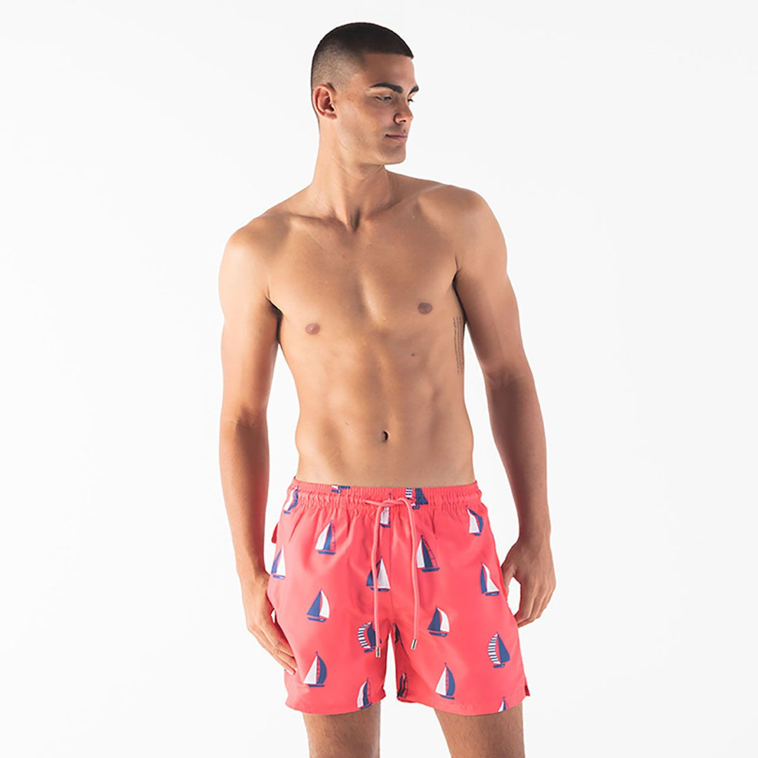 Men Swim Shorts Sail Boats Coral