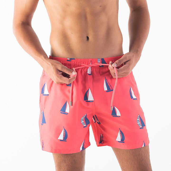 Men Swim Shorts Sail Boats Coral