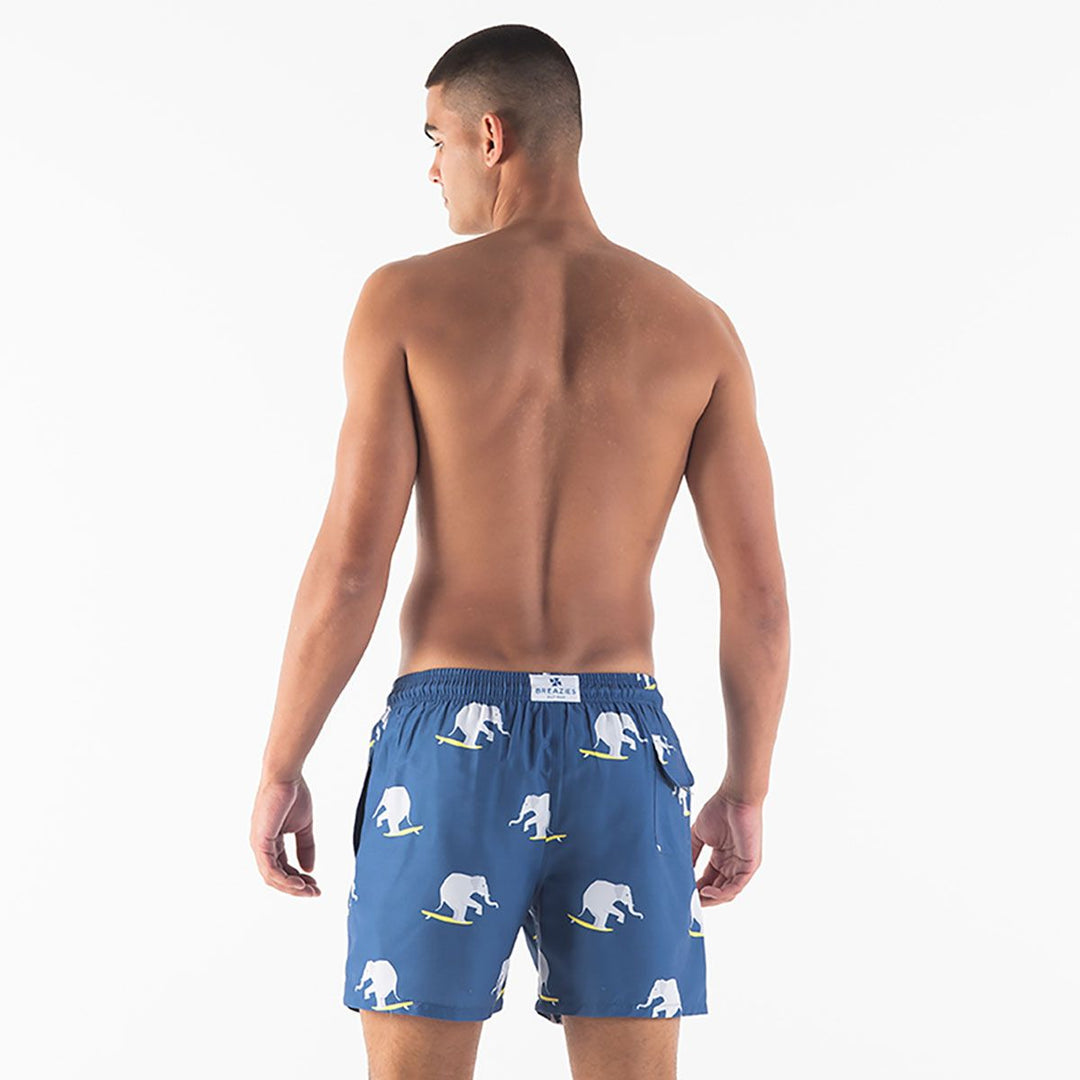 Men Swim Shorts Surfing Elephants Navy