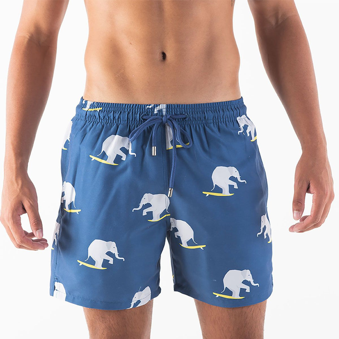 Men Swim Shorts Surfing Elephants Navy