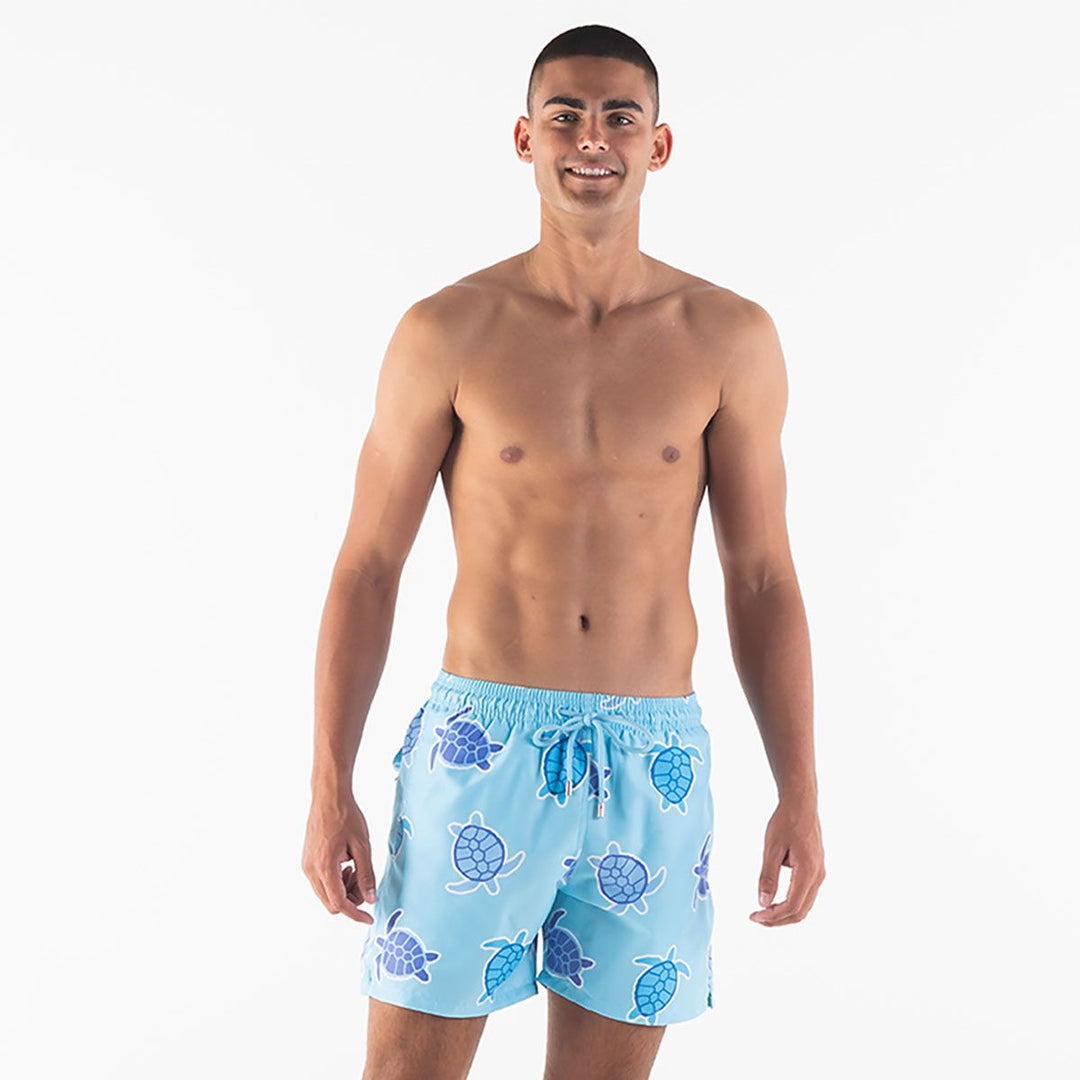 Men Swim Shorts Turtles Baby Blue