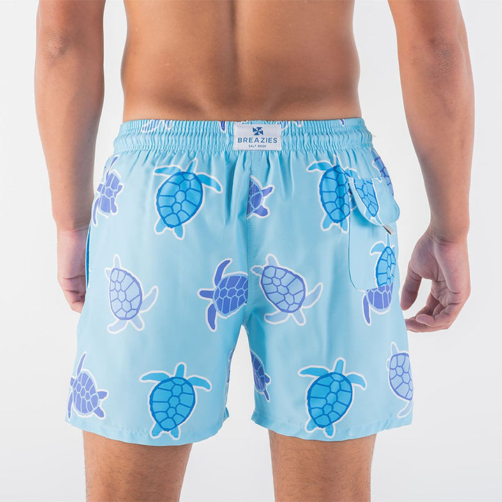 Men Swim Shorts Turtles Baby Blue