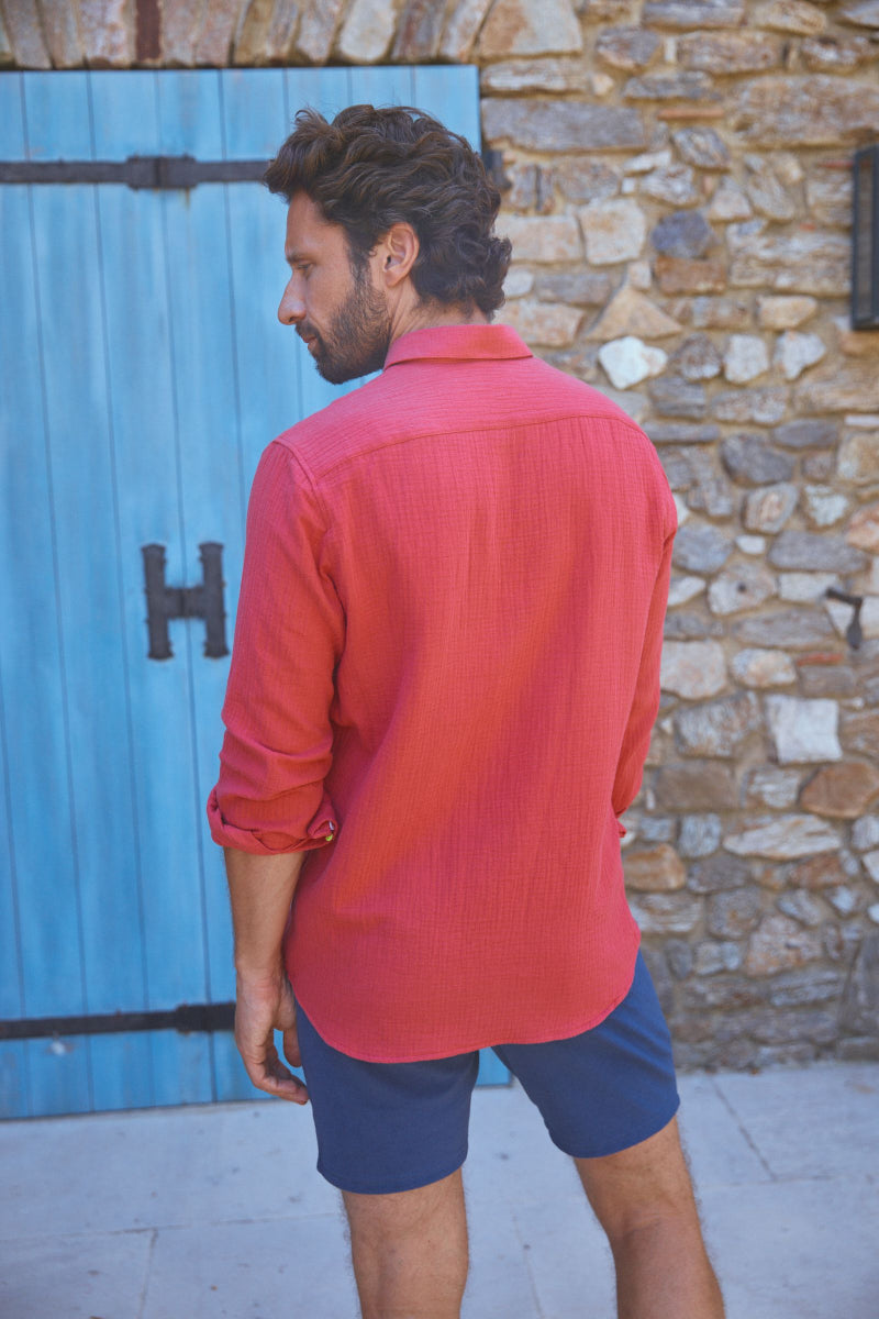 Shirt Classic Collar Poppy Red Gaze Cotton