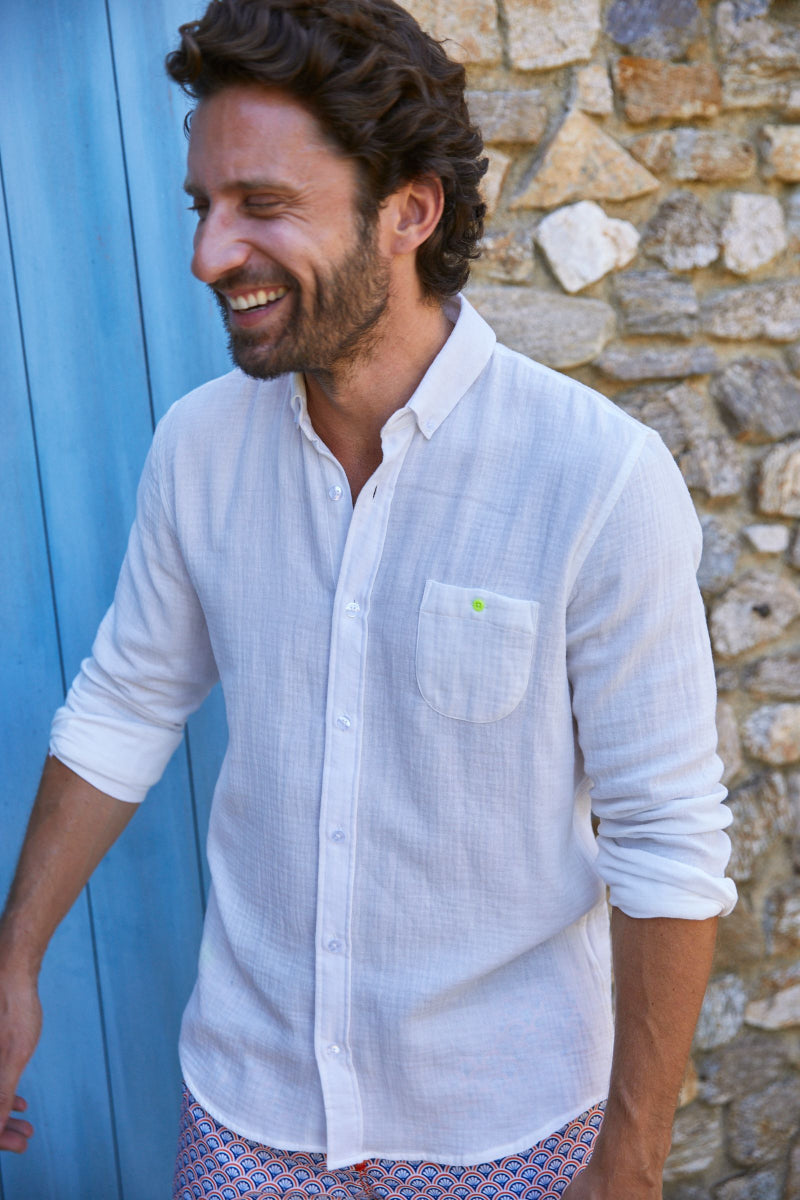 Shirt Classic Collar White Gaze Cotton