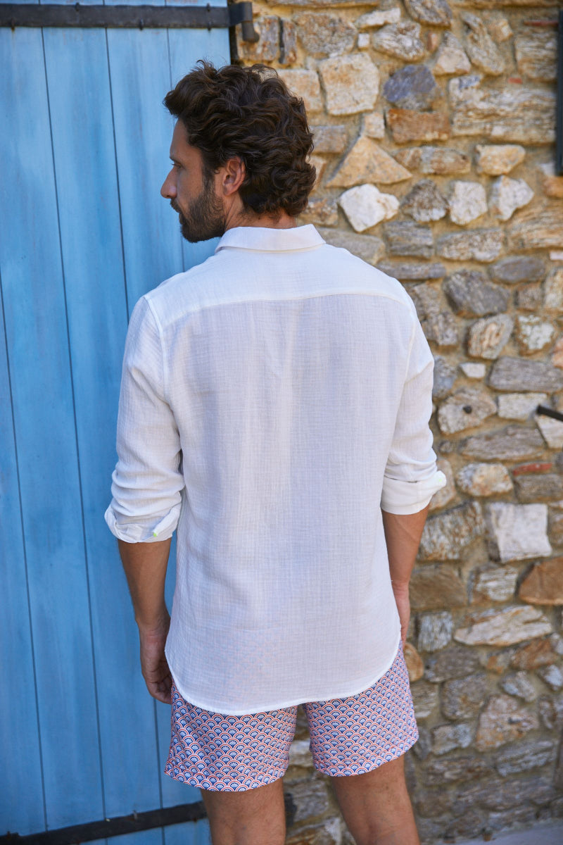 Shirt Classic Collar White Gaze Cotton