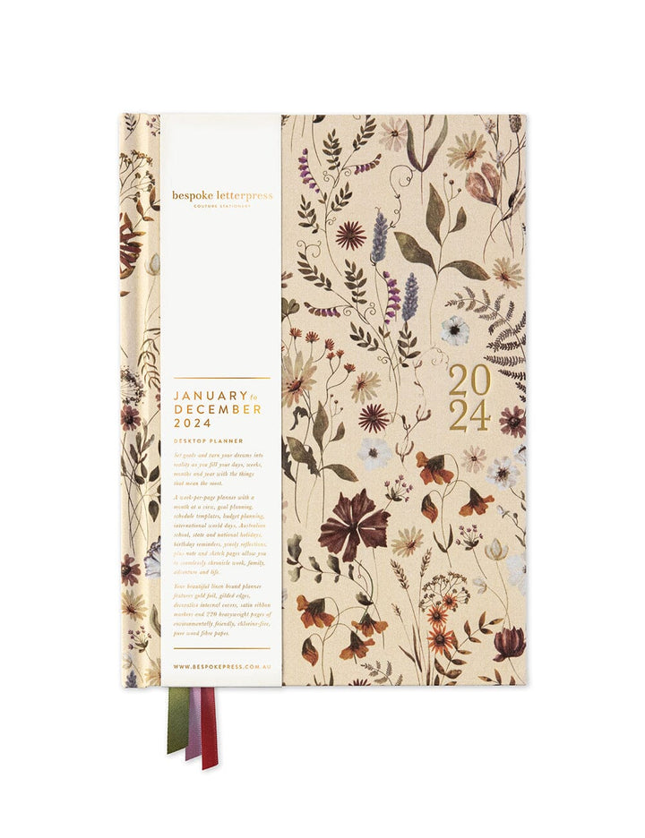 2024 Desktop Linen Bound Planner - Botanica