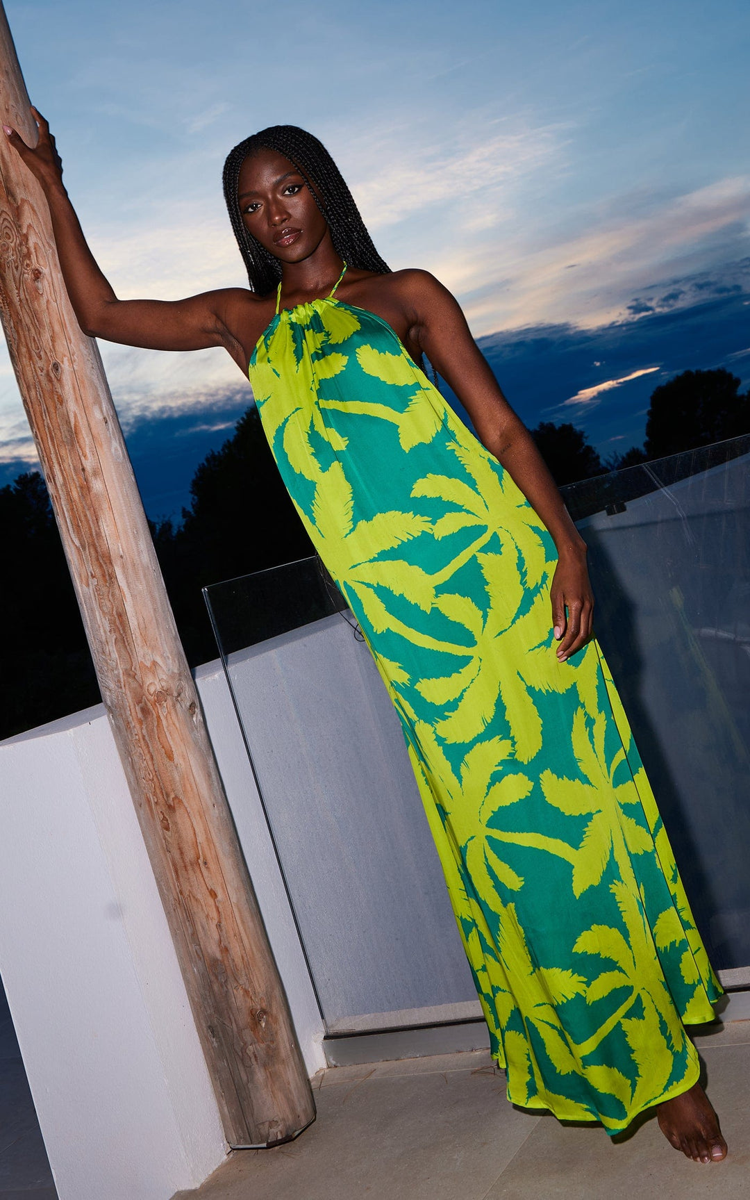 HALO Lorenzo Maxi Dress in Lime Palm