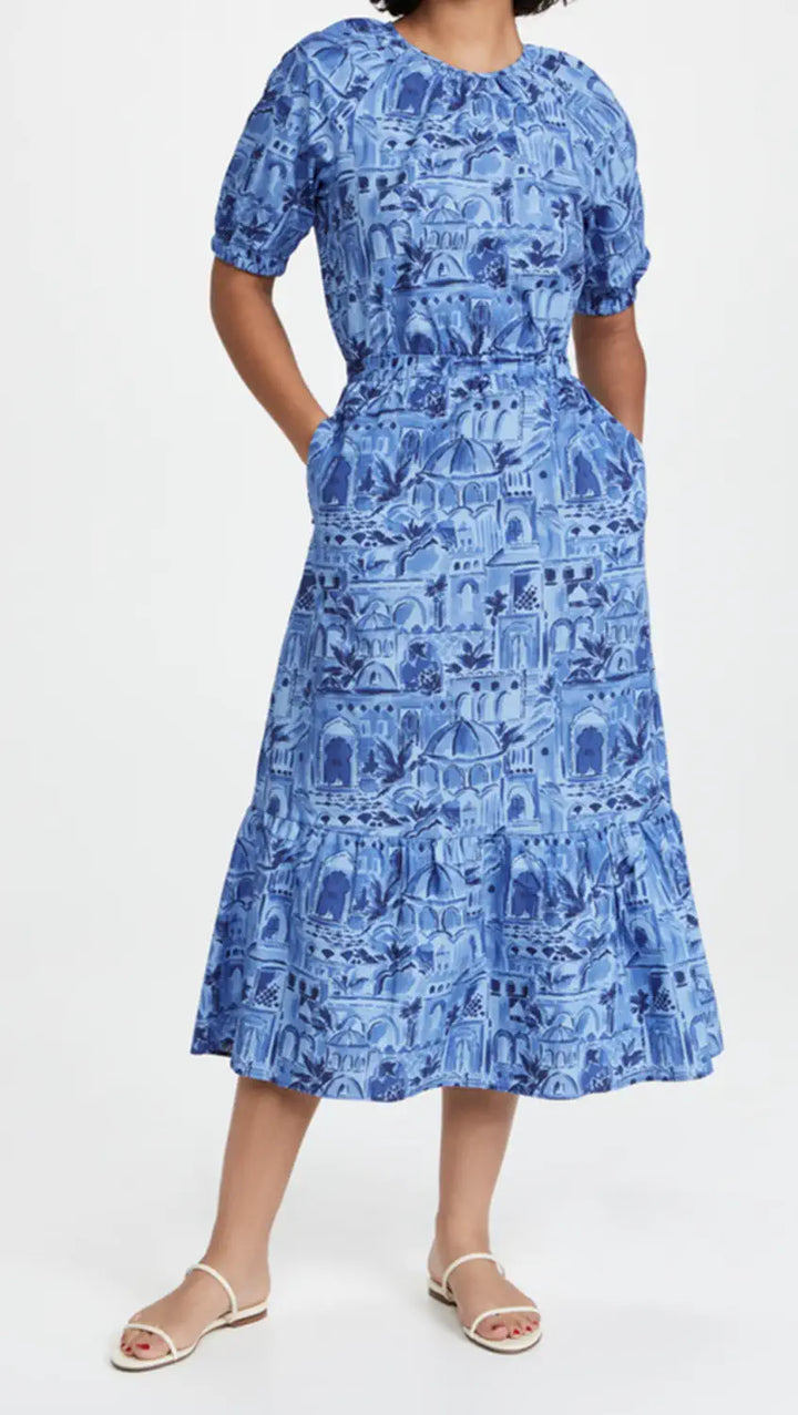 Blue Scenery Rouched Dress 