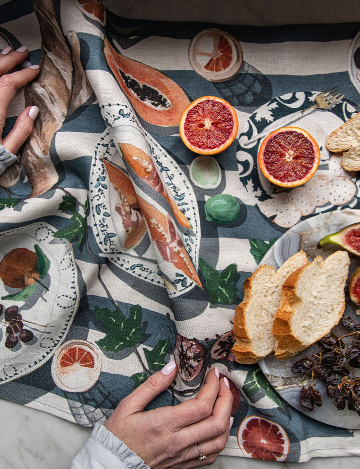 Cheese & Crackers 100% Linen Tea Towel