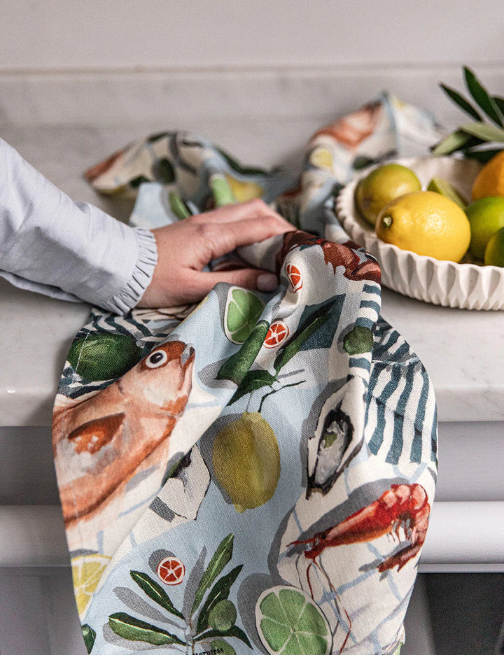 Fish & Citrus 100% Linen Towel