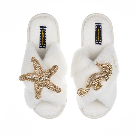 Gold Beaded Starfish & Seahorse Classic Slippers