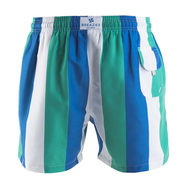 Men Swim Shorts Stripes Green White Royal Blue
