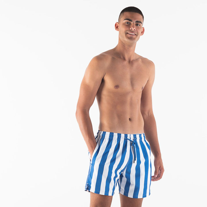 Men Swim Shorts Stripes Blue & White