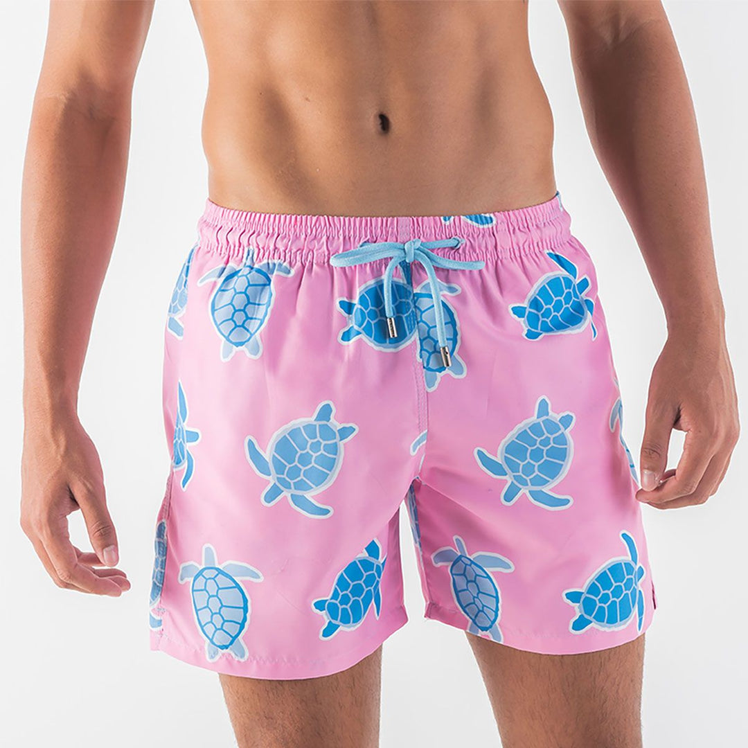 Men Swim Shorts Turtles Pink