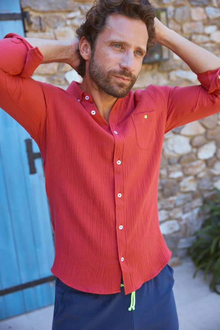 Shirt Classic Collar Poppy Red Gaze Cotton